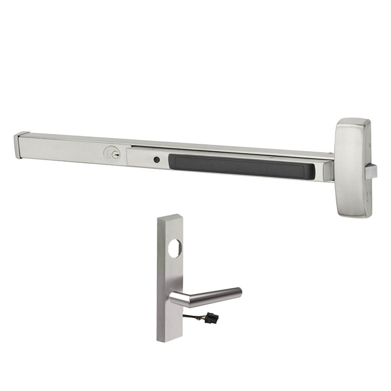 Sargent LC-43-16-8876-F-ETMI-24V-US32D Fail Secure 33"-36" Rim Exit Device, 24V ETMI Trim, LC, Cylinder Lockdown, Flush End Cap, Stainless Steel