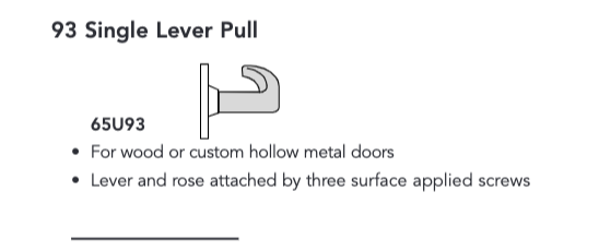 Sargent 65U93 Cylindrical Lock Single Lever Dummy Pull, K Rose 3-3/8" Diameter, L Lever, Optional Finishes