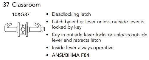 Sargent V66-10XG37-VSLL-LAKD Classroom Function Cylindrical Indicator Lock, VSLL Trim Both Side, White/Red, LA Keyway Keyed Random