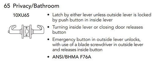 Sargent V66-10XU65-VSLL Privacy/Bathroom Function Cylindrical Indicator Lock, VSLL Trim Both Side, White/Red, Non-Keyed
