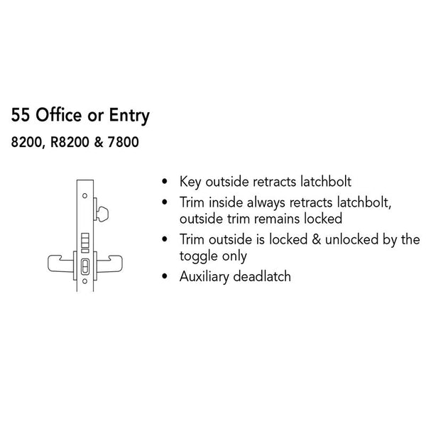 Sargent RX-LC-8255-24V-LNMI Electrified Mortise Lock, Office or Entry Function, RX Switch, Less Cylinder