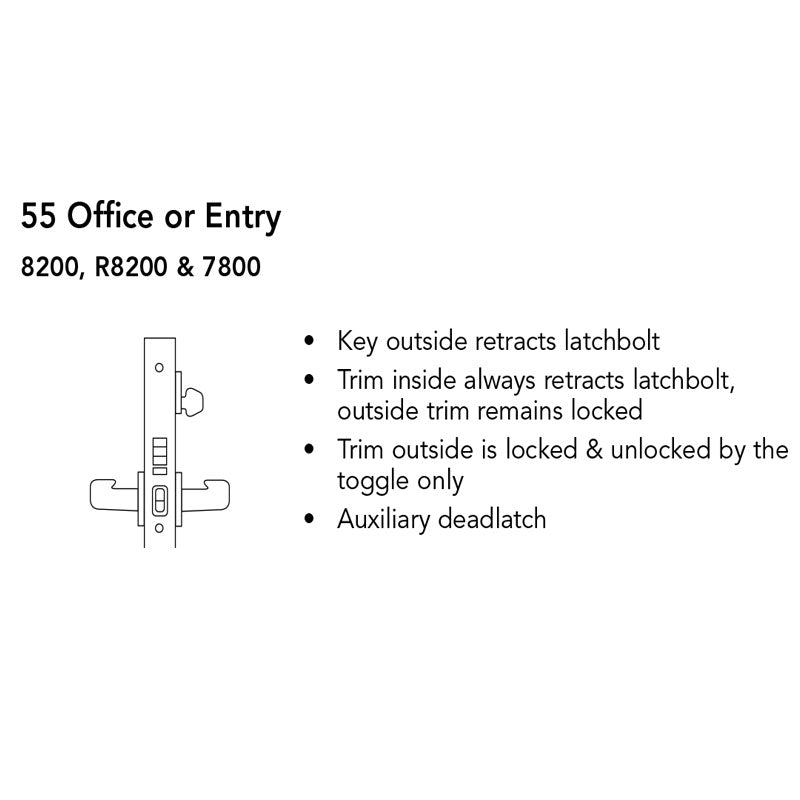 Sargent LC-8255-LNJ Office or Entry Mortise Lock, J - Lever, LN - Rose
