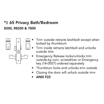 Sargent 49-8265-LL-US26D Privacy, Bedroom or Bath Mortise Lock, L Rose